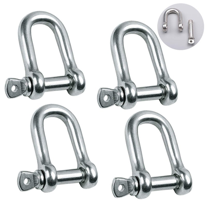Reedny Stainless Steel 304 D Shape Shackle 5/32", 1/4", 5/16",3/8", 9/16", for Chains Wirerope Lifting Outdoor Camping Survival Rope Bracelets Or for Heavy Duty Construction (1/4" 4Pcs) - Image 1